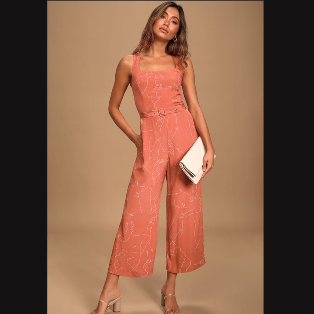 Chasse Rusty Rose Print Sleeveless Wide-Leg Jumpsuit